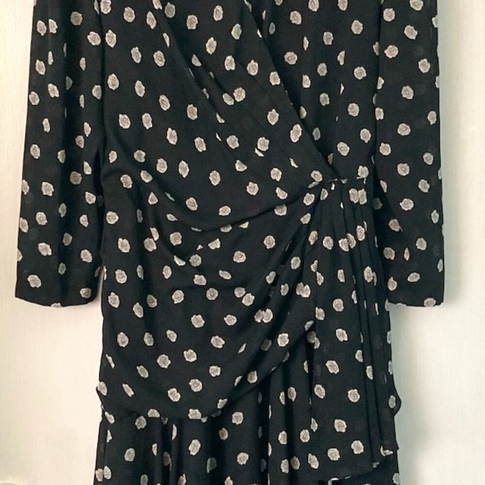 Liz Roberts, Black White Rose Print Dress